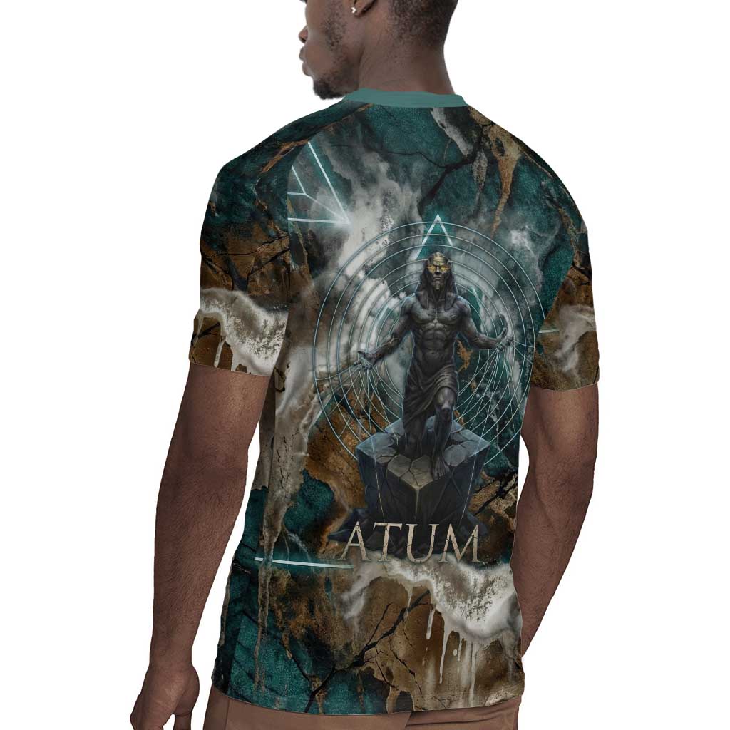 Atum Rugby Jersey Ancient Egyptian Teal Marble Smoke, Solar Barque Crown, Creator Deity Statue - African Pride