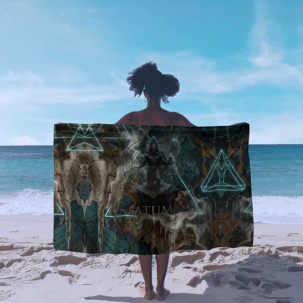 Atum Sarong Ancient Egyptian Teal Marble Smoke, Solar Barque Crown, Creator Deity Statue - African Pride