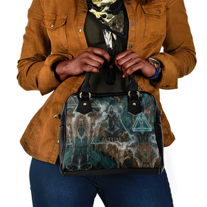 Atum Shoulder Handbag Ancient Egyptian Teal Marble Smoke, Solar Barque Crown, Creator Deity Statue - African Pride