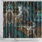 Atum Shower Curtain Ancient Egyptian Teal Marble Smoke, Solar Barque Crown, Creator Deity Statue - African Pride