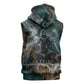 Atum Sleeveless Hoodie Ancient Egyptian Teal Marble Smoke, Solar Barque Crown, Creator Deity Statue - African Pride
