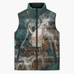 Atum Sleeveless Puffer Jacket Ancient Egyptian Teal Marble Smoke, Solar Barque Crown, Creator Deity Statue - African Pride