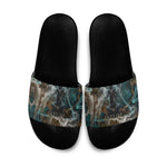 Atum Slide Sandals Ancient Egyptian Teal Marble Smoke, Solar Barque Crown, Creator Deity Statue - African Pride