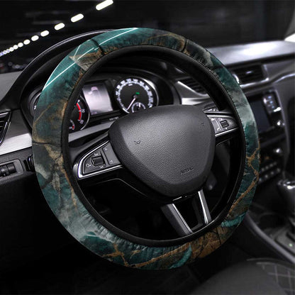 Atum Steering Wheel Cover Ancient Egyptian Teal Marble Smoke, Solar Barque Crown, Creator Deity Statue - African Pride