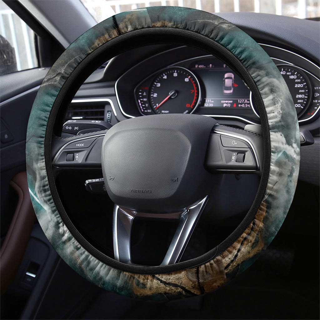 Atum Steering Wheel Cover Ancient Egyptian Teal Marble Smoke, Solar Barque Crown, Creator Deity Statue - African Pride