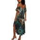 Atum Summer Maxi Dress Ancient Egyptian Teal Marble Smoke, Solar Barque Crown, Creator Deity Statue - African Pride