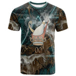 Atum T shirt Ancient Egyptian Teal Marble Smoke, Solar Barque Crown, Creator Deity Statue - African Pride