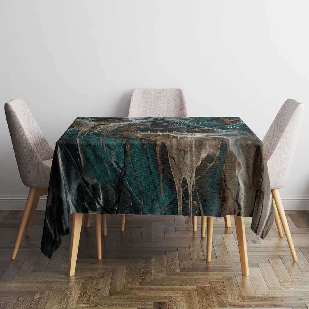 Atum Tablecloth Ancient Egyptian Teal Marble Smoke, Solar Barque Crown, Creator Deity Statue - African Pride