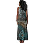 Atum Tank Maxi Dress Ancient Egyptian Teal Marble Smoke, Solar Barque Crown, Creator Deity Statue - African Pride