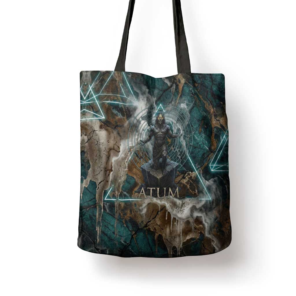Atum Tote Bag Ancient Egyptian Teal Marble Smoke, Solar Barque Crown, Creator Deity Statue - African Pride