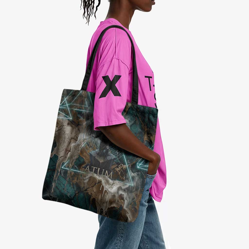 Atum Tote Bag Ancient Egyptian Teal Marble Smoke, Solar Barque Crown, Creator Deity Statue - African Pride