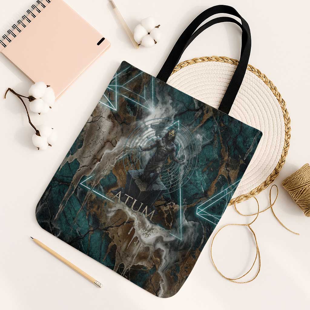 Atum Tote Bag Ancient Egyptian Teal Marble Smoke, Solar Barque Crown, Creator Deity Statue - African Pride