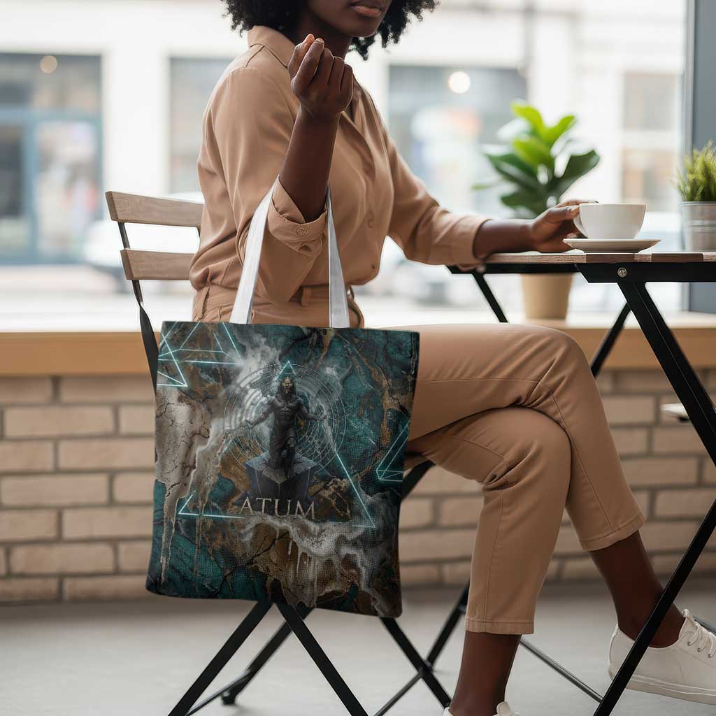 Atum Tote Bag Ancient Egyptian Teal Marble Smoke, Solar Barque Crown, Creator Deity Statue - African Pride