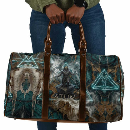 Atum Travel Bag Ancient Egyptian Teal Marble Smoke, Solar Barque Crown, Creator Deity Statue - African Pride
