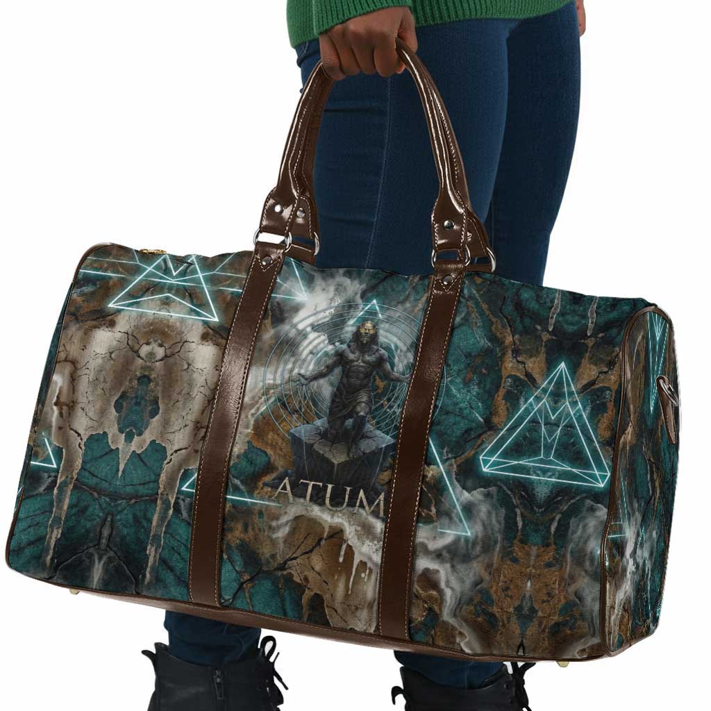 Atum Travel Bag Ancient Egyptian Teal Marble Smoke, Solar Barque Crown, Creator Deity Statue - African Pride