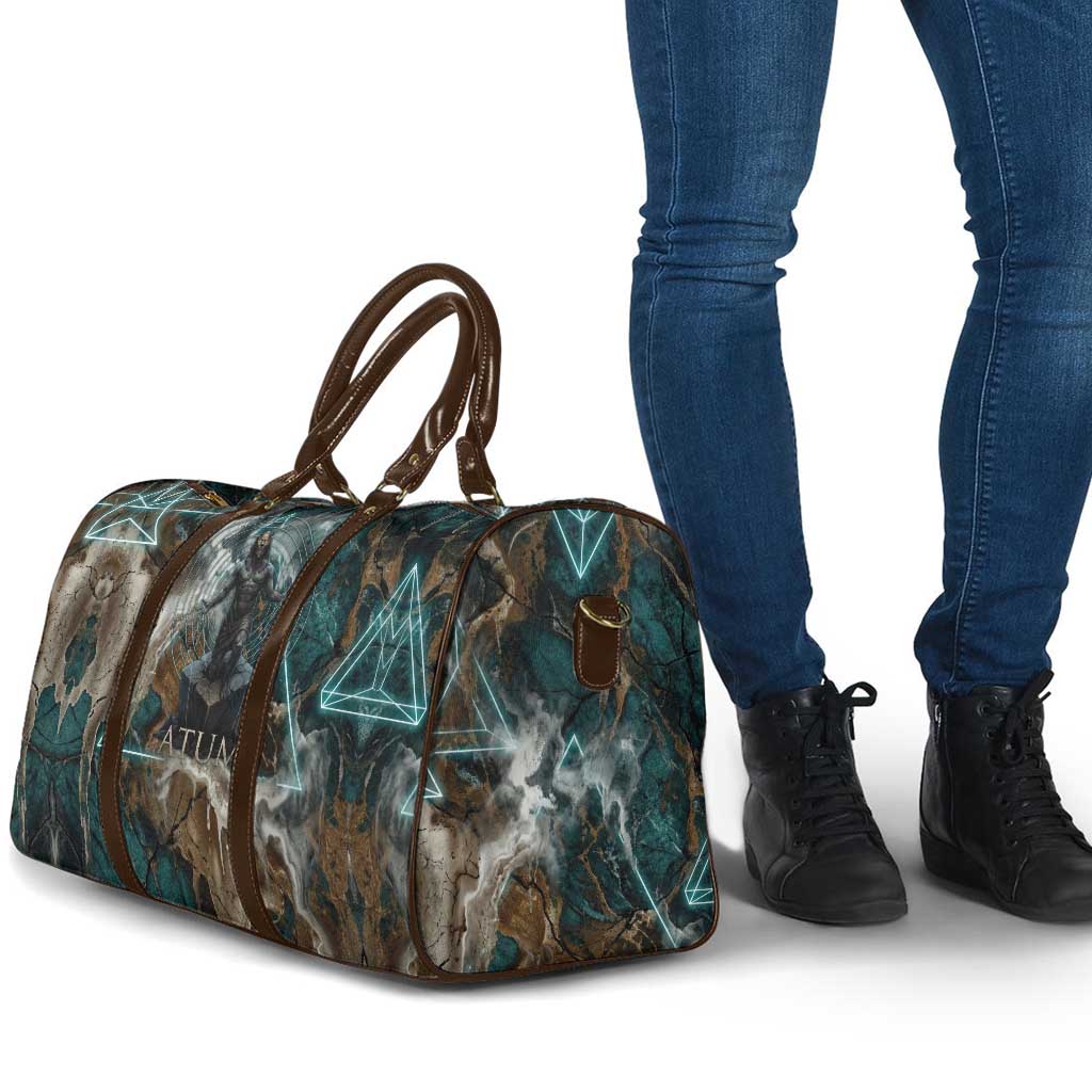 Atum Travel Bag Ancient Egyptian Teal Marble Smoke, Solar Barque Crown, Creator Deity Statue - African Pride