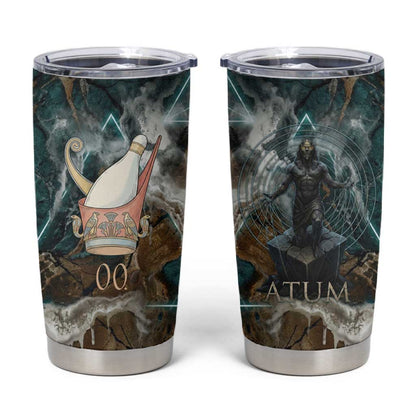 Atum Tumbler Cup Ancient Egyptian Teal Marble Smoke, Solar Barque Crown, Creator Deity Statue - African Pride