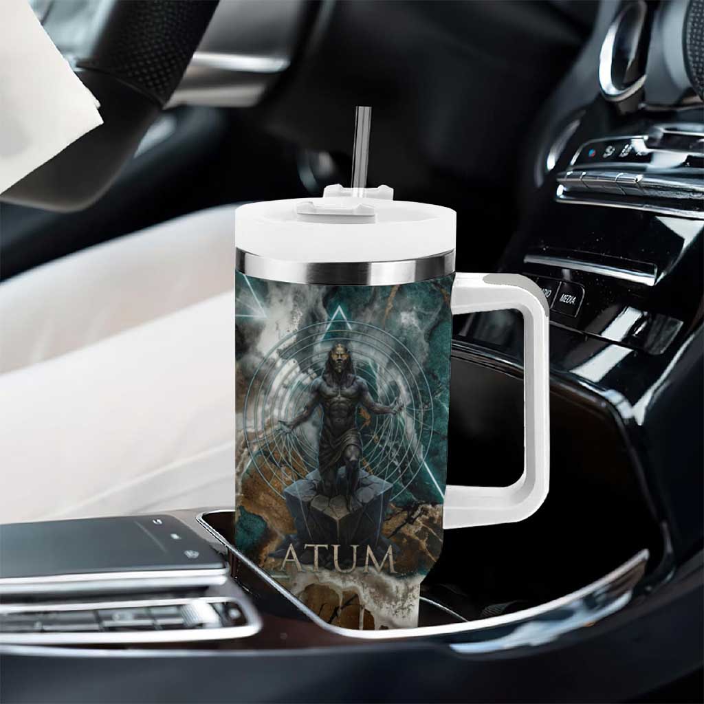 Atum Tumbler With Handle Ancient Egyptian Teal Marble Smoke, Solar Barque Crown, Creator Deity Statue - African Pride