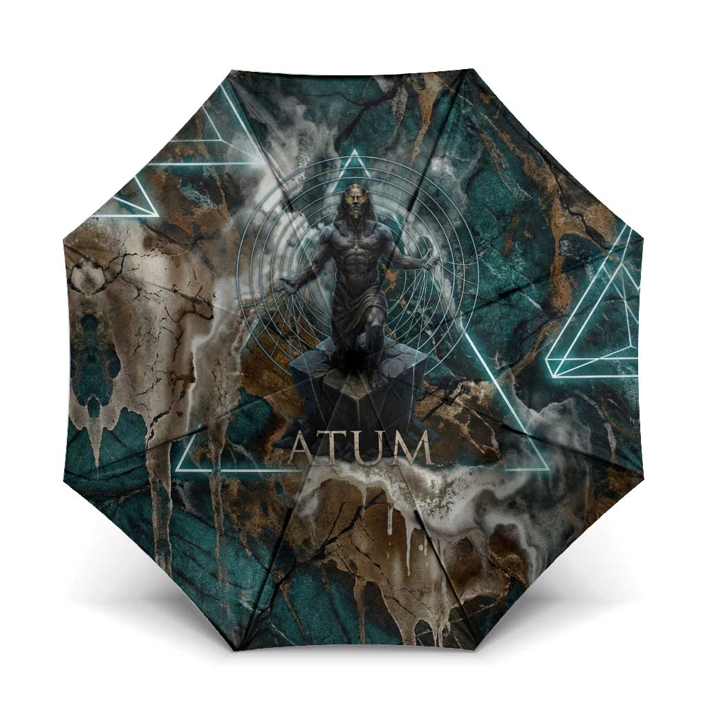 Atum Umbrella Ancient Egyptian Teal Marble Smoke, Solar Barque Crown, Creator Deity Statue - African Pride