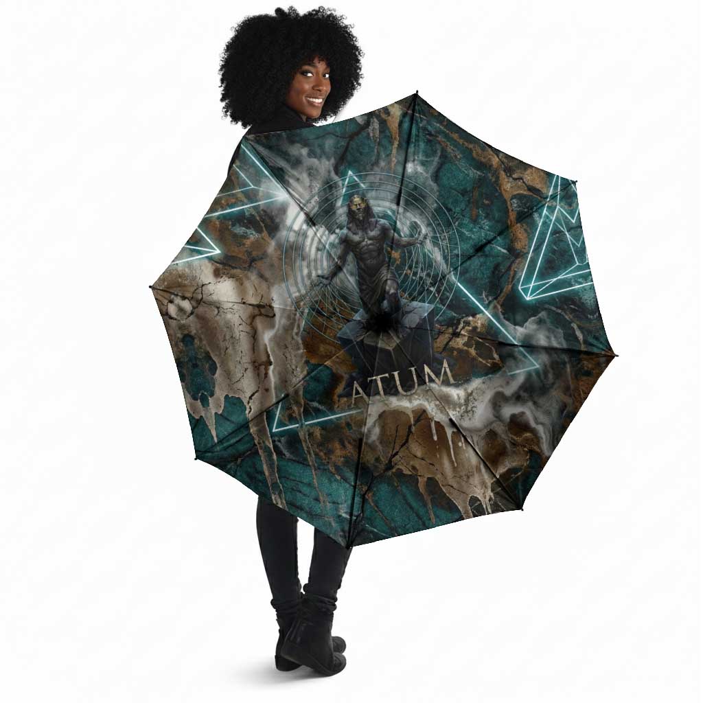 Atum Umbrella Ancient Egyptian Teal Marble Smoke, Solar Barque Crown, Creator Deity Statue - African Pride