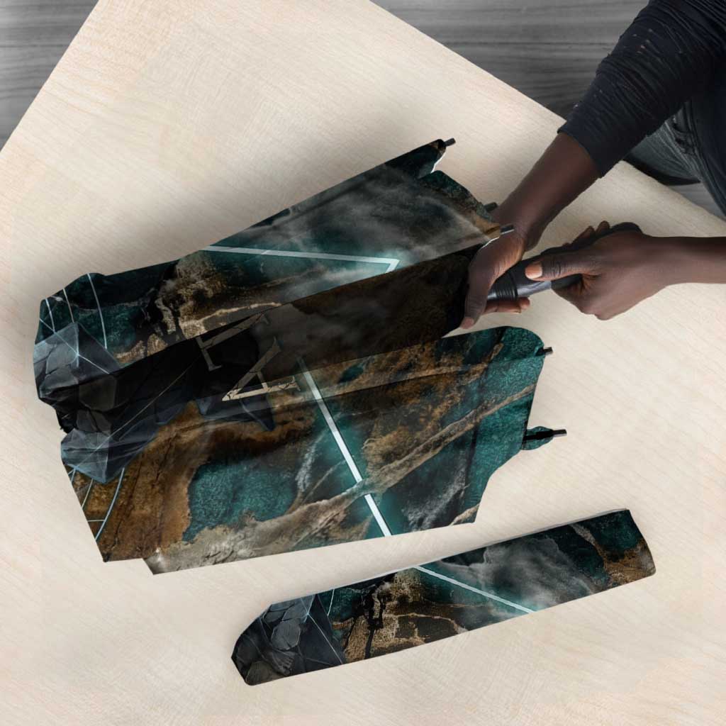 Atum Umbrella Ancient Egyptian Teal Marble Smoke, Solar Barque Crown, Creator Deity Statue - African Pride