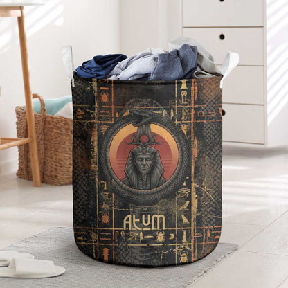 Atum Ancient Egyptian Laundry Basket with Dark Hieroglyph Grid, Ouroboros Serpent Ring and The Final Serpent - African Pride