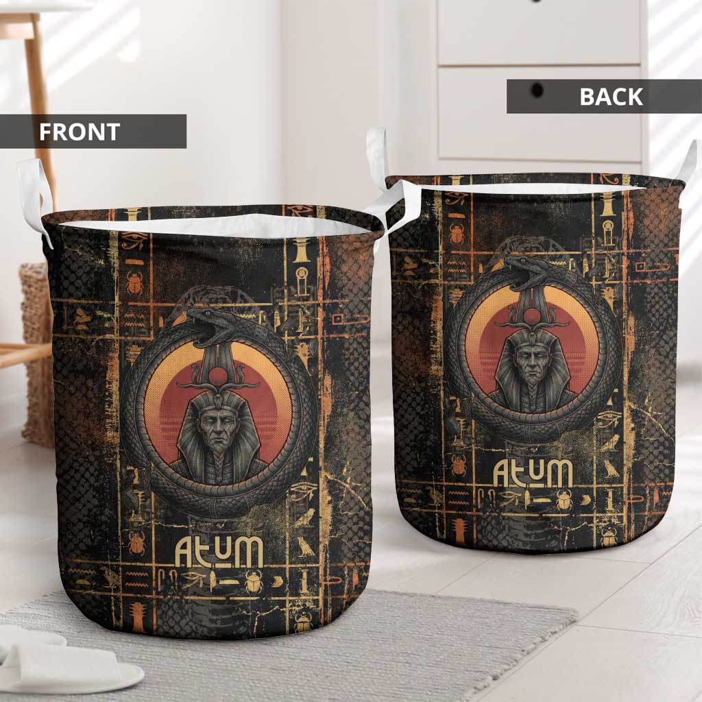 Atum Ancient Egyptian Laundry Basket with Dark Hieroglyph Grid, Ouroboros Serpent Ring and The Final Serpent - African Pride