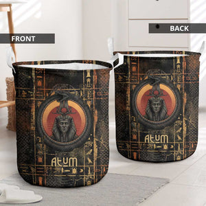 Atum Ancient Egyptian Laundry Basket with Dark Hieroglyph Grid, Ouroboros Serpent Ring and The Final Serpent - African Pride