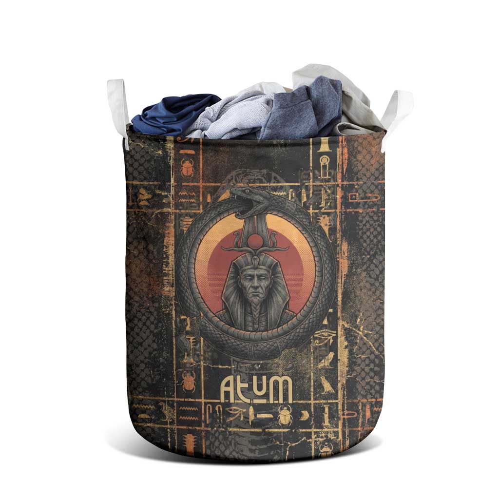Atum Ancient Egyptian Laundry Basket with Dark Hieroglyph Grid, Ouroboros Serpent Ring and The Final Serpent - African Pride