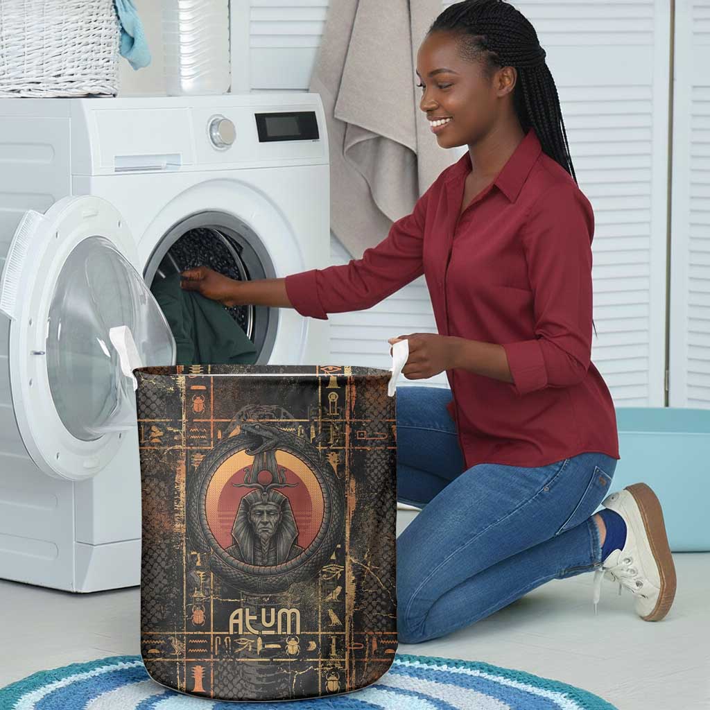 Atum Ancient Egyptian Laundry Basket with Dark Hieroglyph Grid, Ouroboros Serpent Ring and The Final Serpent - African Pride