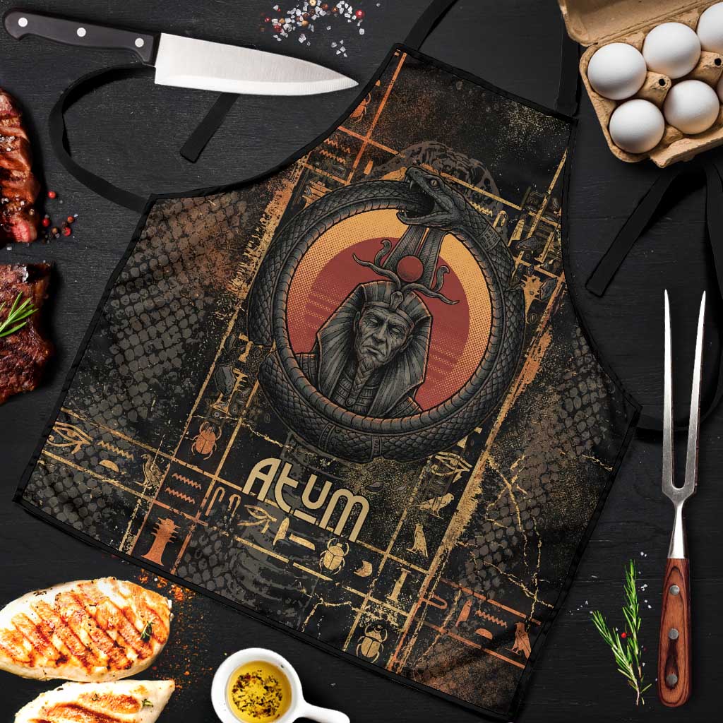 Atum Ancient Egyptian Apron with Dark Hieroglyph Grid, Ouroboros Serpent Ring and The Final Serpent - African Pride