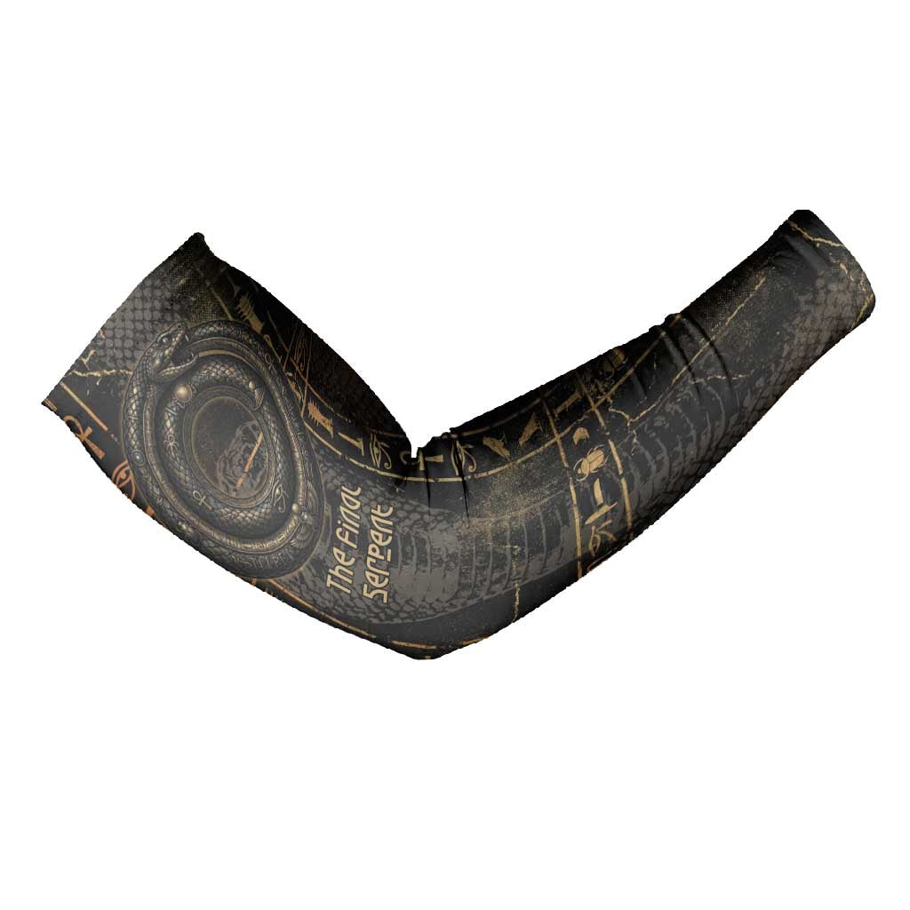 Atum Ancient Egyptian Arm Sleeves with Dark Hieroglyph Grid, Ouroboros Serpent Ring and The Final Serpent - African Pride