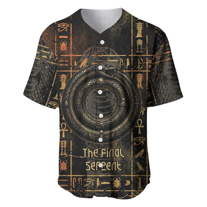 Atum Ancient Egyptian Baseball Jersey with Dark Hieroglyph Grid, Ouroboros Serpent Ring and The Final Serpent - African Pride