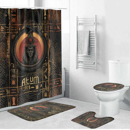 Atum Ancient Egyptian Bathroom Set with Dark Hieroglyph Grid, Ouroboros Serpent Ring and The Final Serpent - African Pride