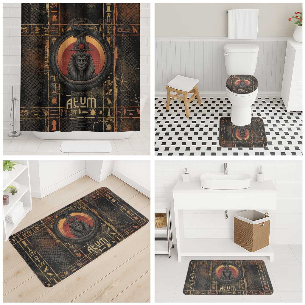 Atum Ancient Egyptian Bathroom Set with Dark Hieroglyph Grid, Ouroboros Serpent Ring and The Final Serpent - African Pride