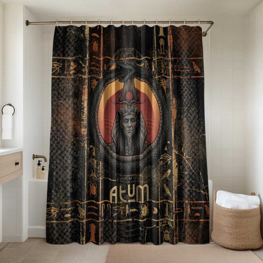 Atum Ancient Egyptian Bathroom Set with Dark Hieroglyph Grid, Ouroboros Serpent Ring and The Final Serpent - African Pride