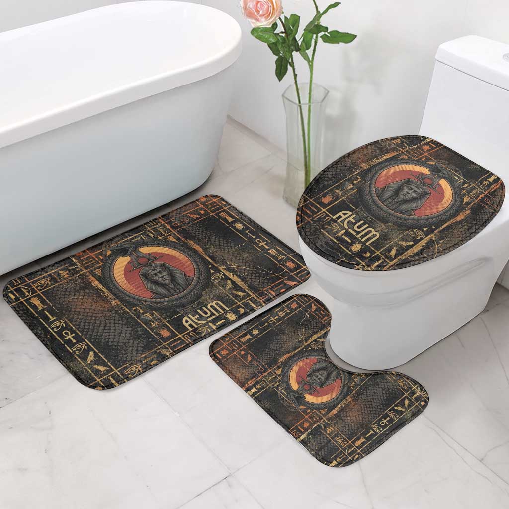 Atum Ancient Egyptian Bathroom Set with Dark Hieroglyph Grid, Ouroboros Serpent Ring and The Final Serpent - African Pride