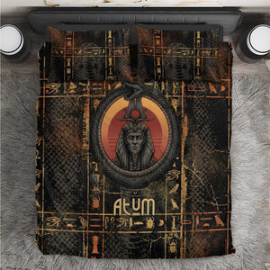 Atum Ancient Egyptian Bedding Set with Dark Hieroglyph Grid, Ouroboros Serpent Ring and The Final Serpent - African Pride