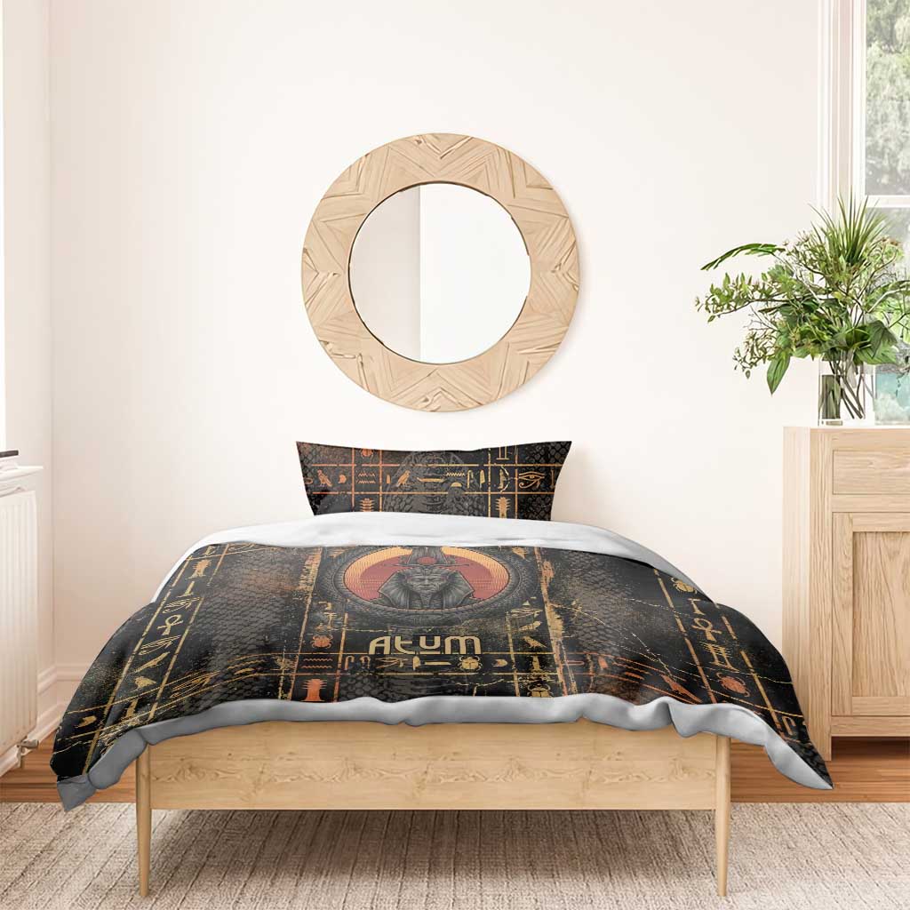 Atum Ancient Egyptian Bedding Set with Dark Hieroglyph Grid, Ouroboros Serpent Ring and The Final Serpent - African Pride