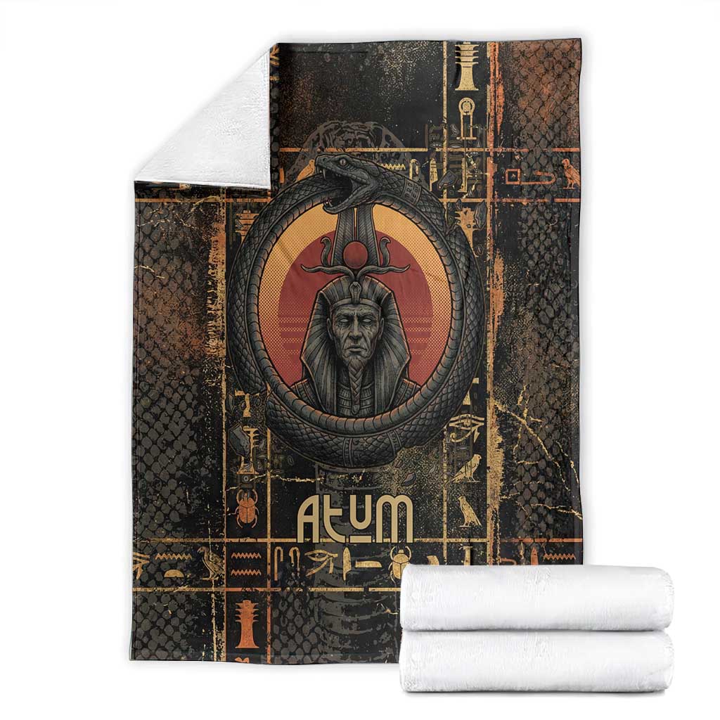 Atum Ancient Egyptian Blanket with Dark Hieroglyph Grid, Ouroboros Serpent Ring and The Final Serpent - African Pride