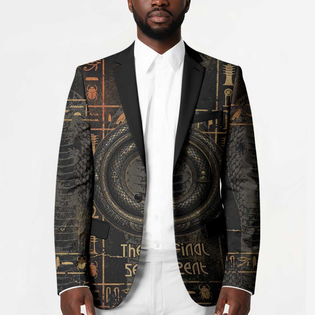 Atum Ancient Egyptian Blazer with Dark Hieroglyph Grid, Ouroboros Serpent Ring and The Final Serpent - African Pride