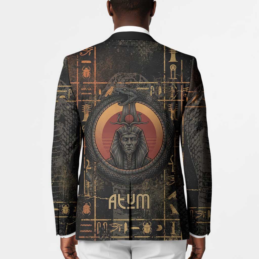 Atum Ancient Egyptian Blazer with Dark Hieroglyph Grid, Ouroboros Serpent Ring and The Final Serpent - African Pride