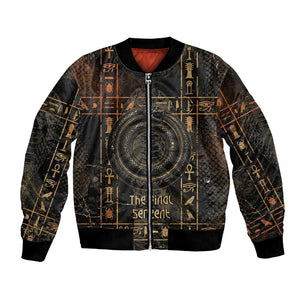 Atum Ancient Egyptian Bomber Jacket with Dark Hieroglyph Grid, Ouroboros Serpent Ring and The Final Serpent - African Pride