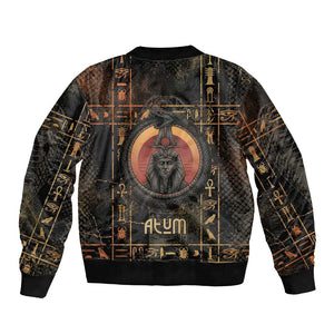 Atum Ancient Egyptian Bomber Jacket with Dark Hieroglyph Grid, Ouroboros Serpent Ring and The Final Serpent - African Pride
