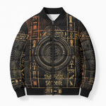 Atum Ancient Egyptian Bomber Puffer Jacket with Dark Hieroglyph Grid, Ouroboros Serpent Ring and The Final Serpent - African Pride