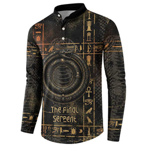 Atum Ancient Egyptian Button Sweatshirt with Dark Hieroglyph Grid, Ouroboros Serpent Ring and The Final Serpent