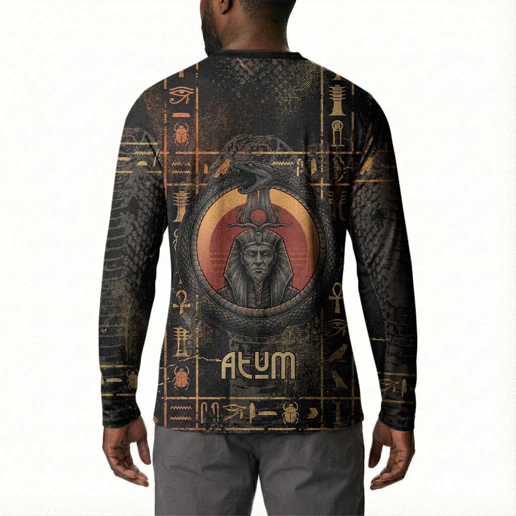 Atum Ancient Egyptian Button Sweatshirt with Dark Hieroglyph Grid, Ouroboros Serpent Ring and The Final Serpent