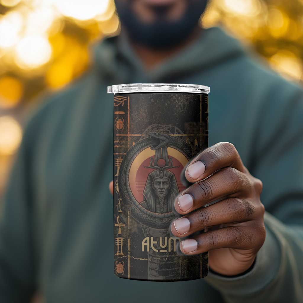 Atum Ancient Egyptian 4 in 1 Can Cooler Tumbler with Dark Hieroglyph Grid, Ouroboros Serpent Ring and The Final Serpent - African Pride