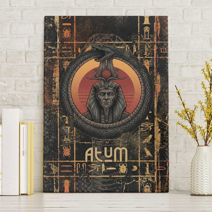 Atum Ancient Egyptian Canvas Wall Art with Dark Hieroglyph Grid, Ouroboros Serpent Ring and The Final Serpent - African Pride