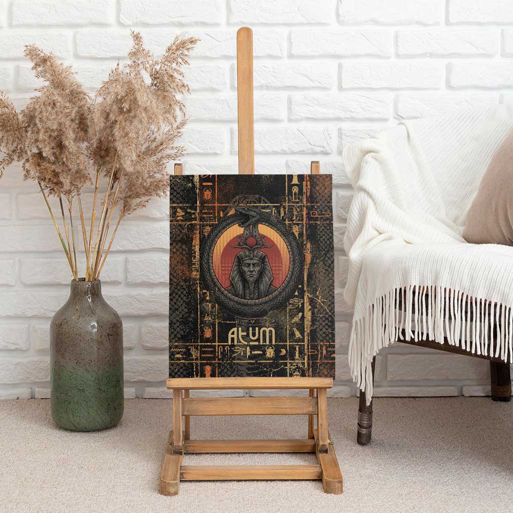 Atum Ancient Egyptian Canvas Wall Art with Dark Hieroglyph Grid, Ouroboros Serpent Ring and The Final Serpent - African Pride